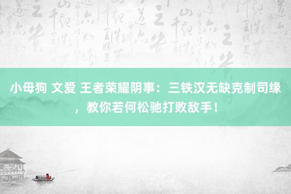 小母狗 文爱 王者荣耀阴事：三铁汉无缺克制司缘，教你若何松驰打败敌手！